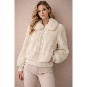 Vintage Adolf Schuman for Lilli Ann Ivory Fur Bomber Jacket Zip Front M